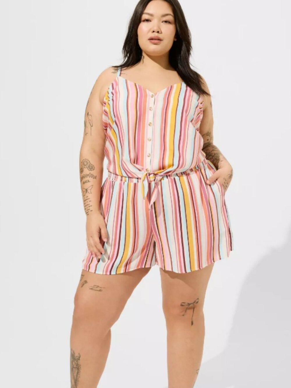 WOMENS TORRID STRIPED GUAZE TOP AND SHORTS SET IN SIZE 1 & 4